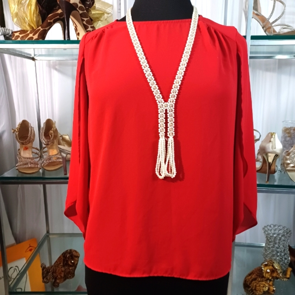 AB Studio, Pull-Over Blouse Longsleeves, Size: L, Red